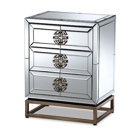 Laken Contemporary Glam And Luxe Mirrored And Antique Bronze Finished 3-Drawer Nightstand